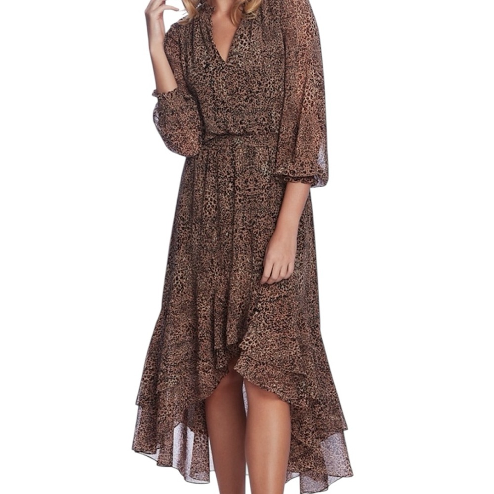 1.STATE Brown High Low Dress in leopard